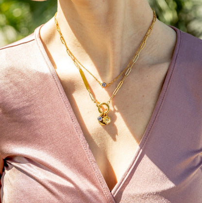 18K Gold PVD Engravable Paperclip Charm Holder Necklace / CHN0079