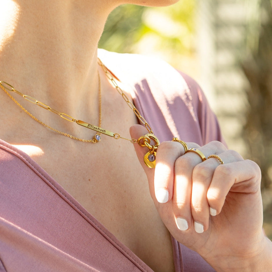 18K Gold PVD Engravable Paperclip Charm Holder Necklace / CHN0079