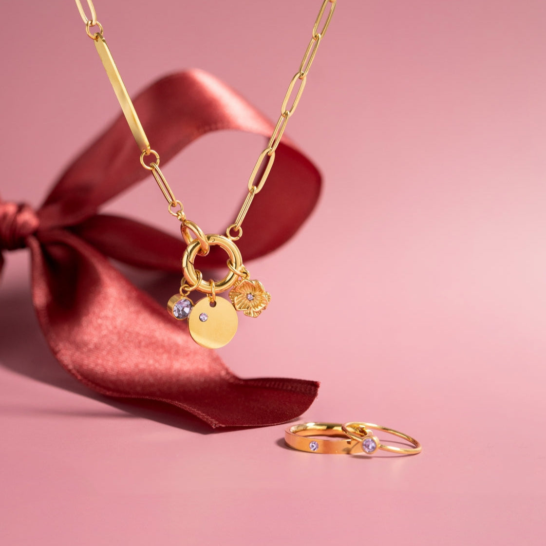 18K Gold PVD Engravable Paperclip Charm Holder Necklace / CHN0079