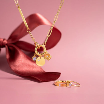 18K Gold PVD Engravable Paperclip Charm Holder Necklace / CHN0079