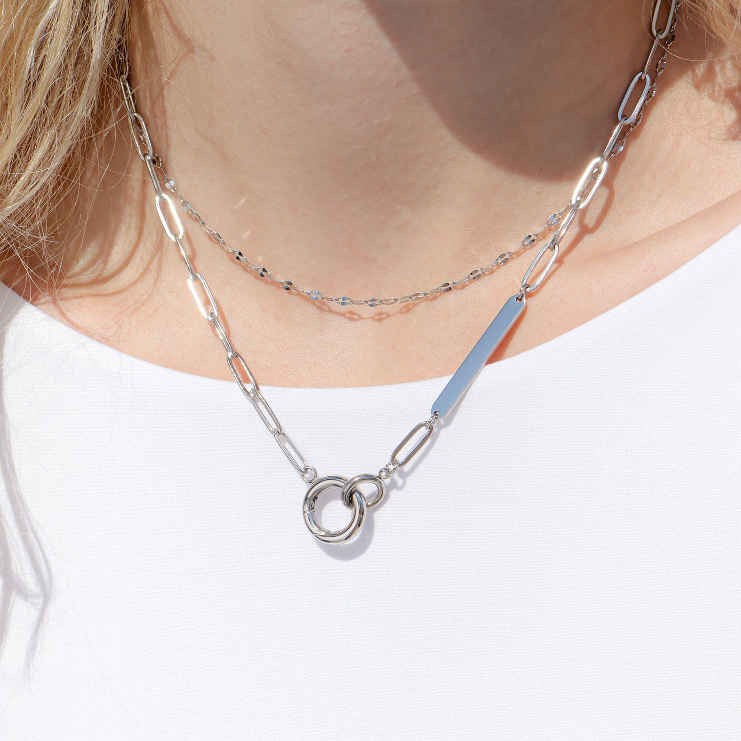 18K Gold PVD Engravable Paperclip Charm Holder Necklace / CHN0079