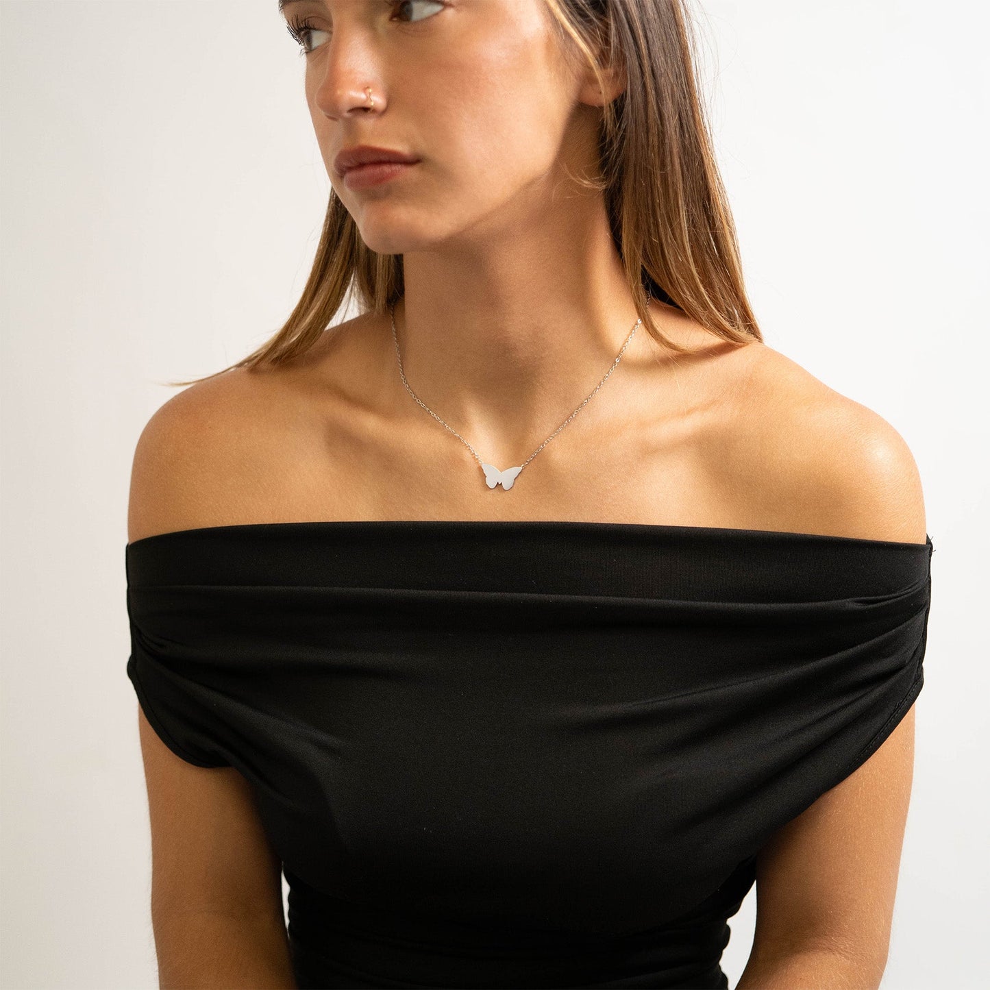 18K Gold PVD Stainless Steel Blank Engravable Butterfly Necklace / CHN0084