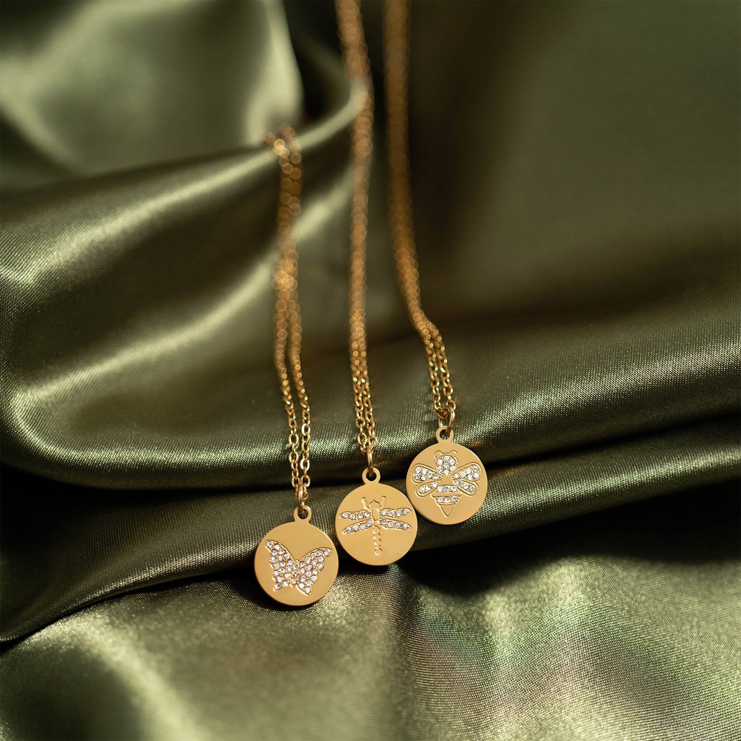 18K Gold PVD Stainless Steel Stone Dragonfly Pendant Necklace / CHN0087