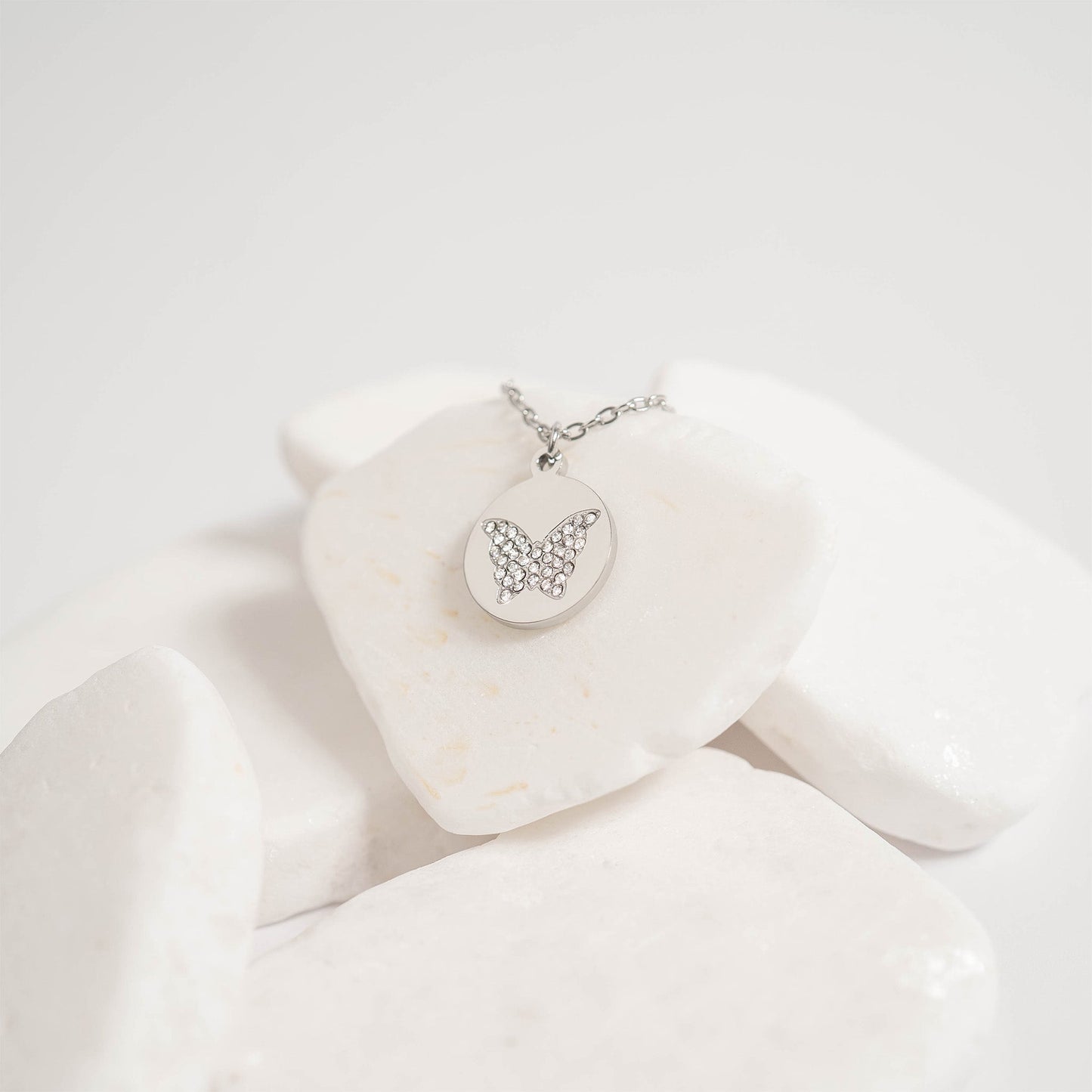 18K Gold PVD Stainless Steel Stone Butterfly Pendant Necklace / CHN0085