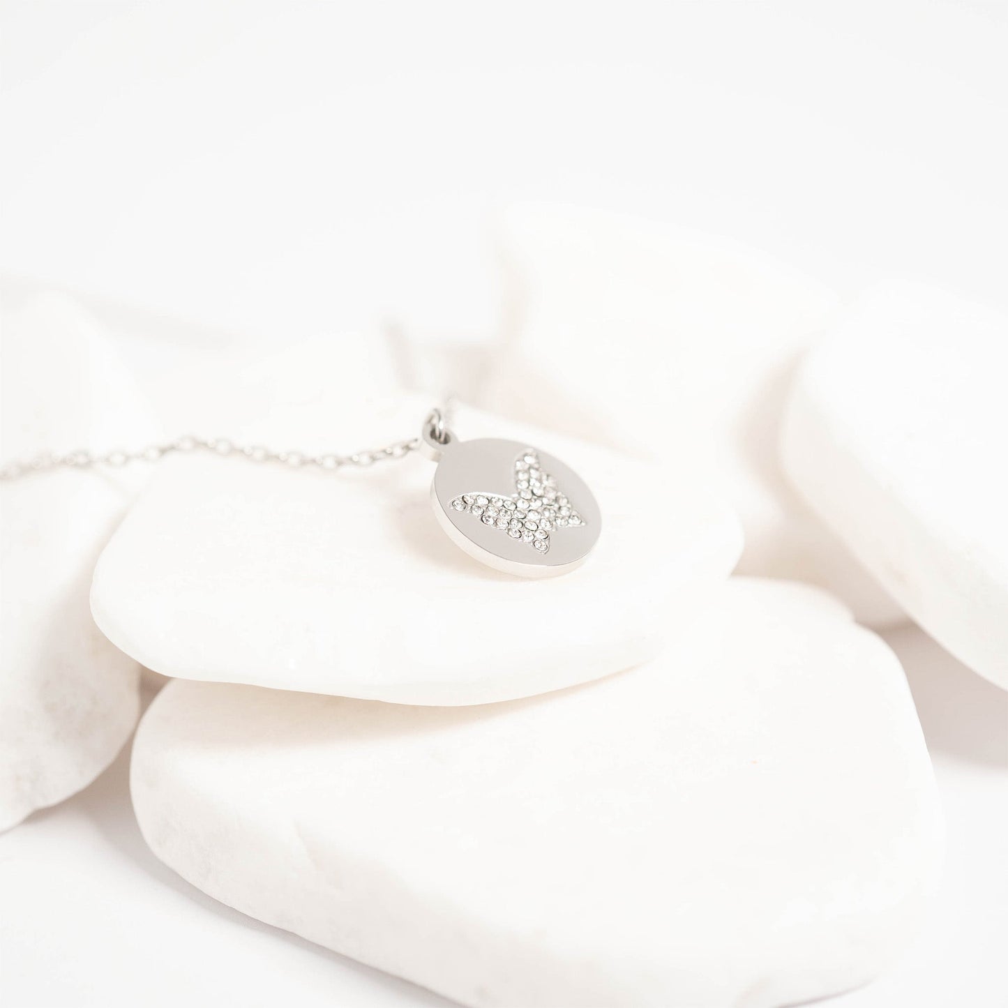 18K Gold PVD Stainless Steel Stone Butterfly Pendant Necklace / CHN0085