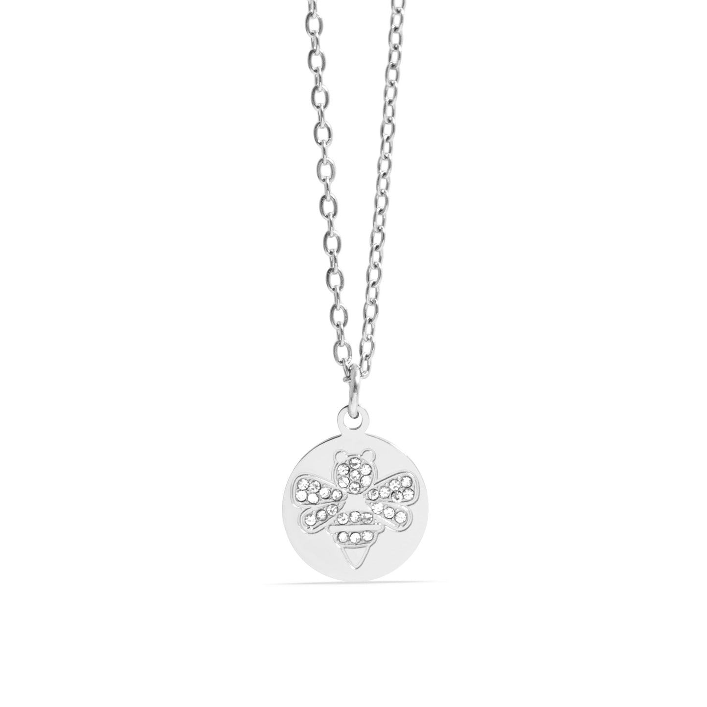 18K Gold PVD Stainless Steel Stone Bee Pendant Necklace / CHN0086