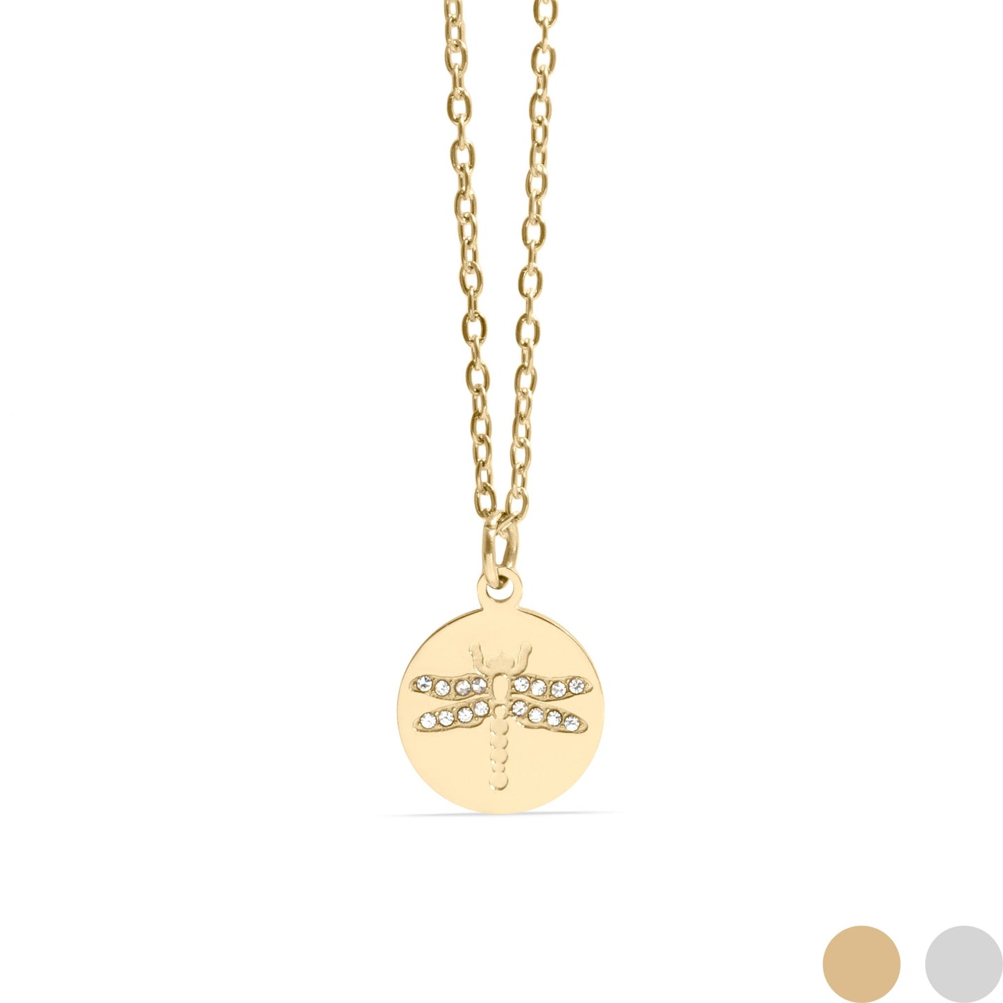 18K Gold PVD Stainless Steel Stone Dragonfly Pendant Necklace / CHN0087