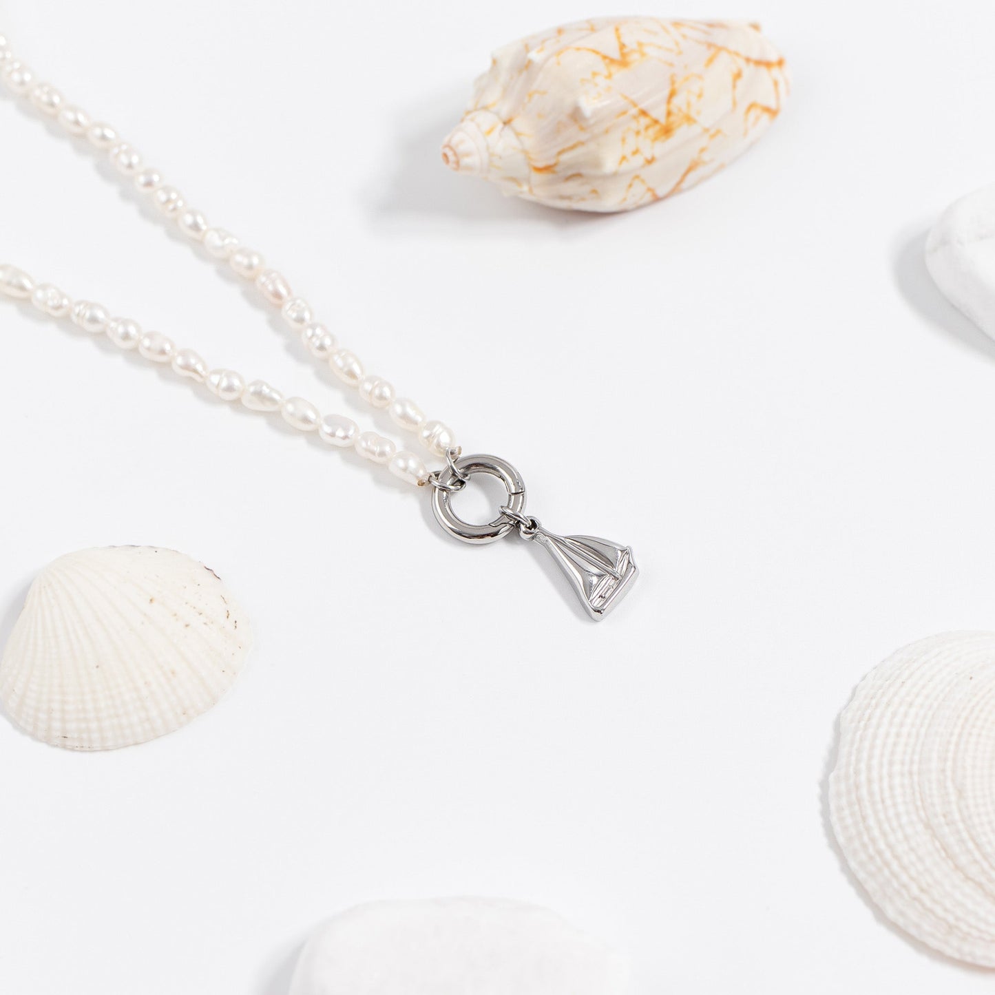 18K Gold PVD Stainless Steel Freshwater Pearl Charm Holder Necklace / CHN0100