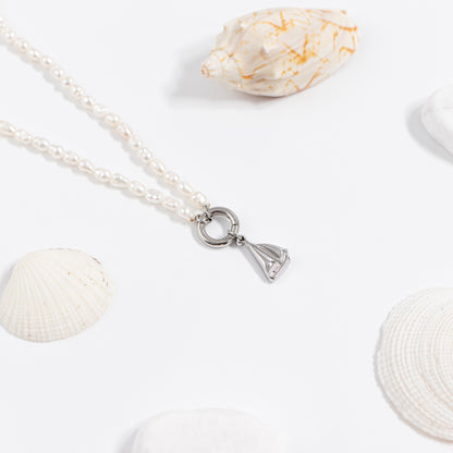 18K Gold PVD Stainless Steel Freshwater Pearl Charm Holder Necklace / CHN0100