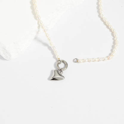 18K Gold PVD Stainless Steel Freshwater Pearl Charm Holder Necklace / CHN0100