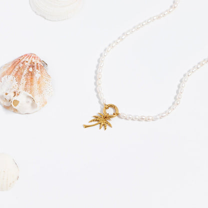 18K Gold PVD Stainless Steel Freshwater Pearl Charm Holder Necklace / CHN0100