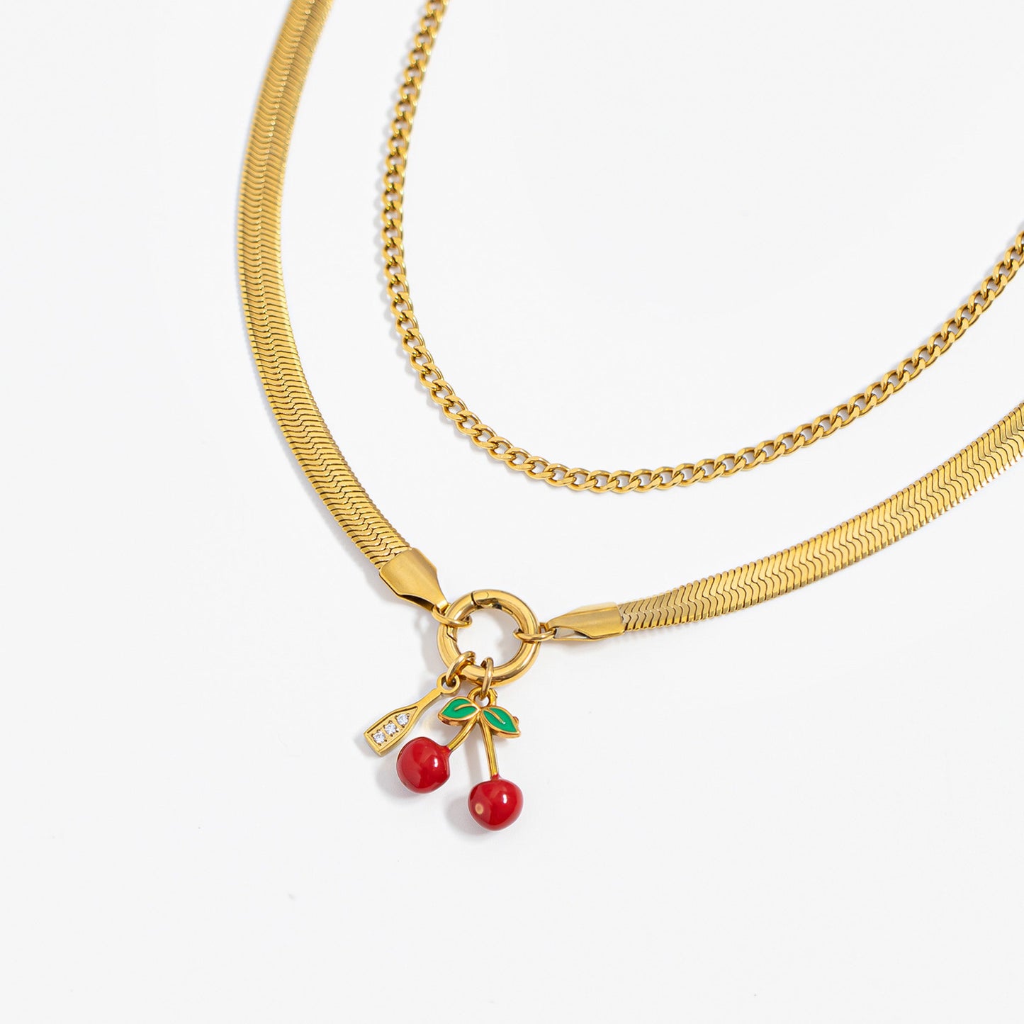 18K Gold PVD Stainless Steel Herringbone Charm Holder Necklace / CHN0101