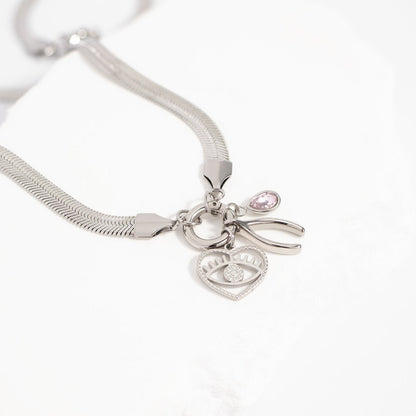 18K Gold PVD Stainless Steel Herringbone Charm Holder Necklace / CHN0101