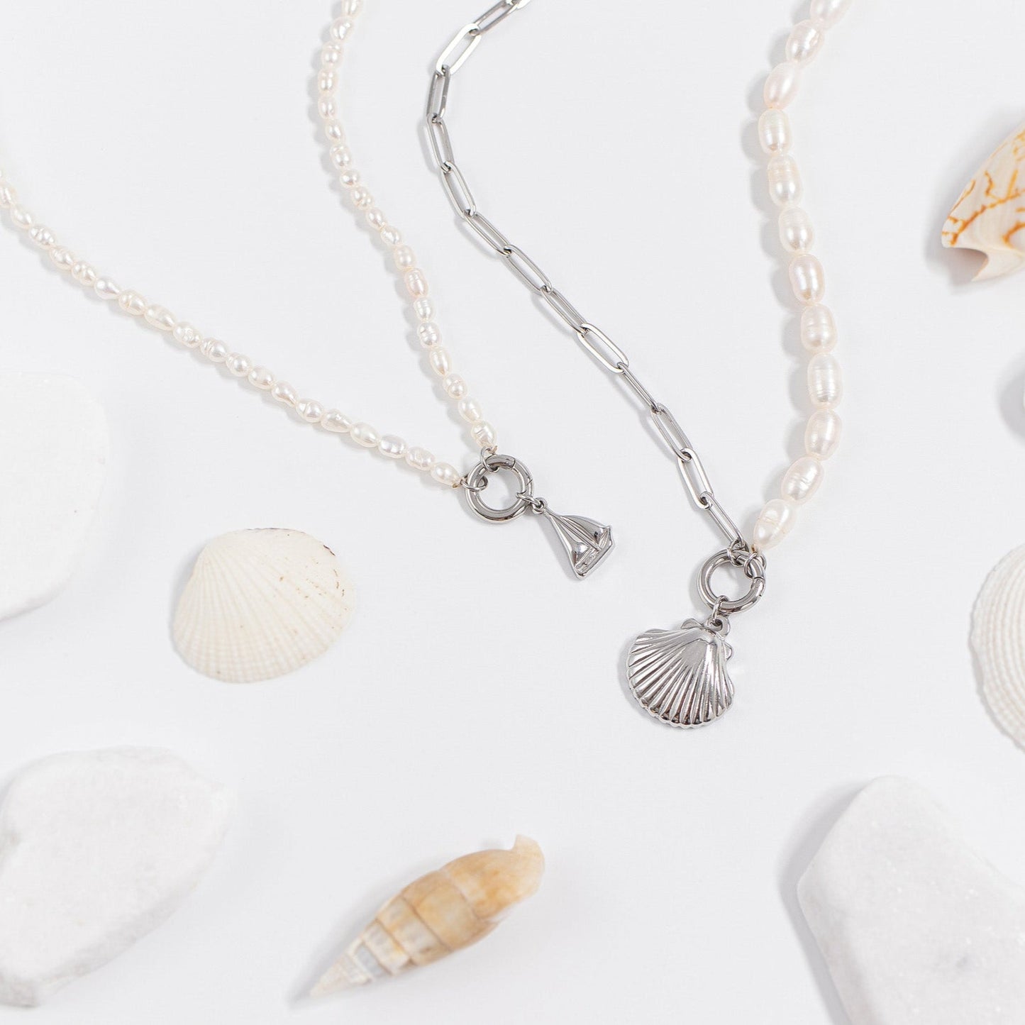 18K Gold PVD Stainless Steel Freshwater Pearl Charm Holder Necklace / CHN0100