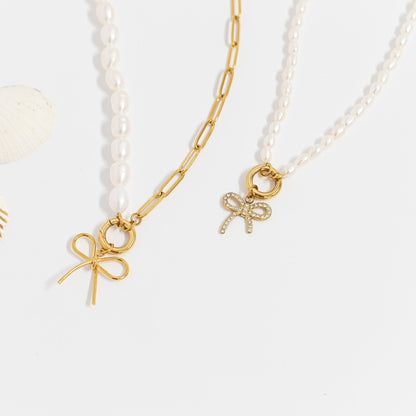 18K Gold PVD Stainless Steel Freshwater Pearl Charm Holder Necklace / CHN0100