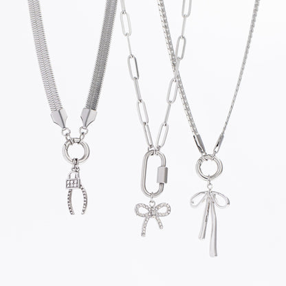 18K Gold PVD Stainless Steel Herringbone Charm Holder Necklace / CHN0101