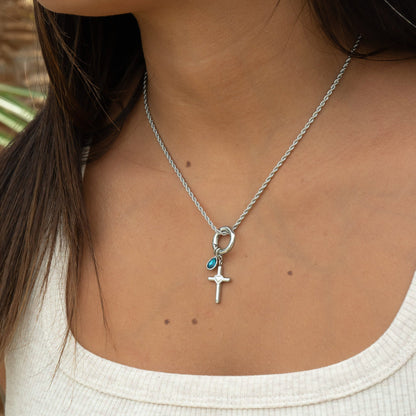 18K Gold PVD Stainless Steel Cross with Heart Charm / PDL0058