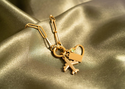 18K Gold PVD Stainless Steel Airplane Charm / PDL0095