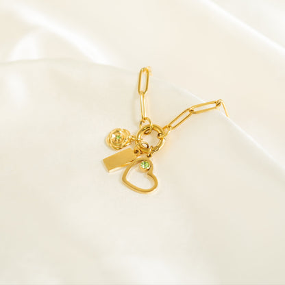 18K Gold PVD Stainless Steel Birthstone Heart Charm / PDL0219