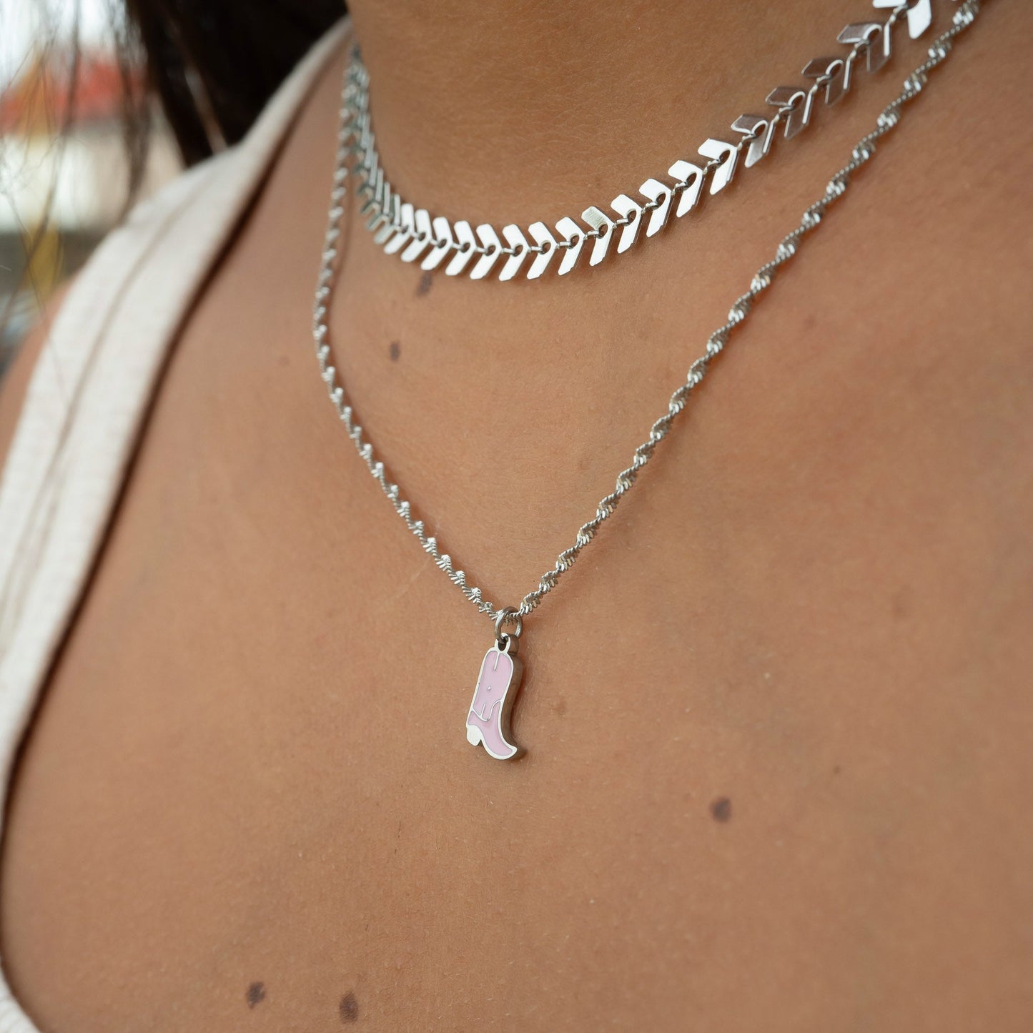 18K Gold PVD Stainless Steel Epoxy Pink Cowgirl Boot Charm / PDL0072