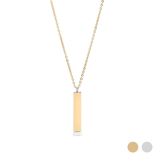 18K Gold PVD Stainless Steel Hidden Message Sliding Blank Bar Necklace / CHN9963