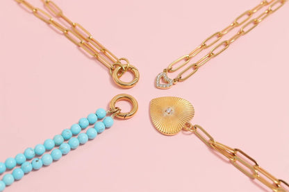 18K Gold PVD Stainless Steel Paperclip Charm Keeper Necklace / CHN9951