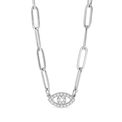 18K Gold PVD Stainless Steel Stone "Evil Eye" Paperclip Chain Necklace / CHN9975