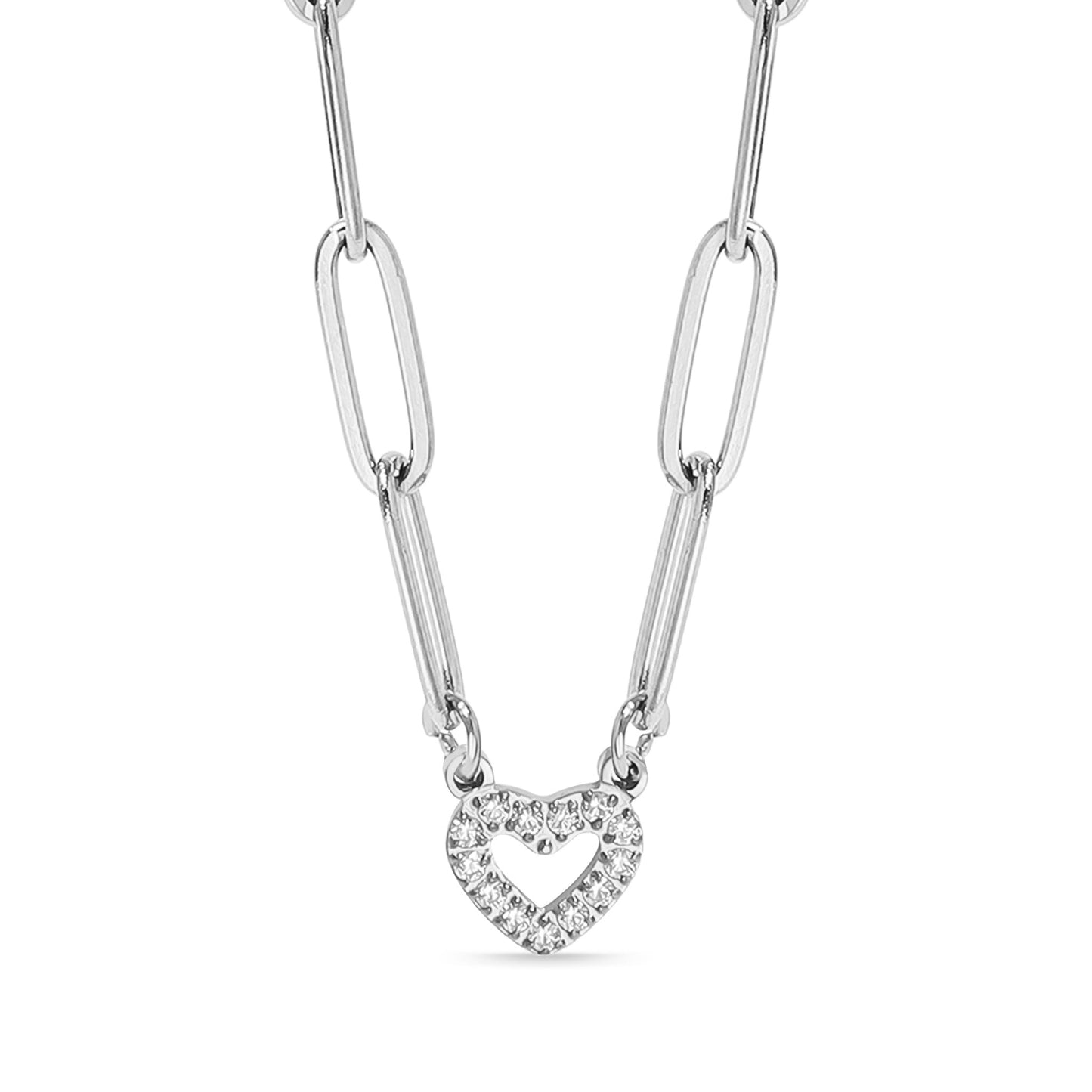 18K Gold PVD Stainless Steel Stone "Heart" Paperclip Chain Necklace / CHN9976