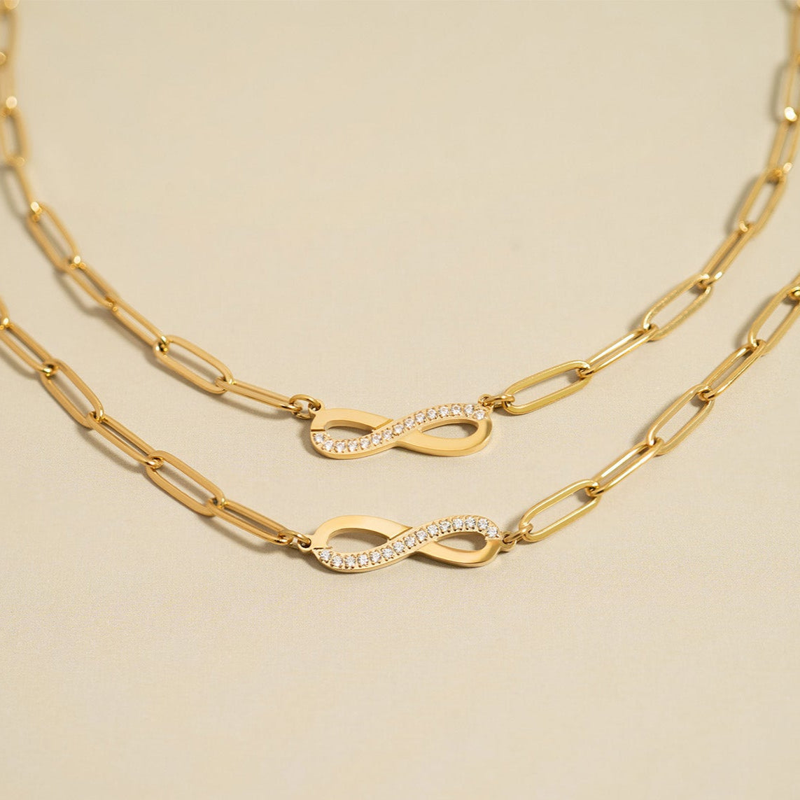 18K Gold PVD Stainless Steel Stone "Infinity" Paperclip Chain Bracelet / BRJ1007