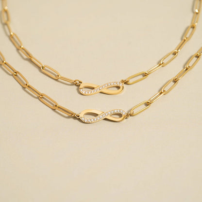 18K Gold PVD Stainless Steel Stone "Infinity" Paperclip Chain Necklace / CHN9977