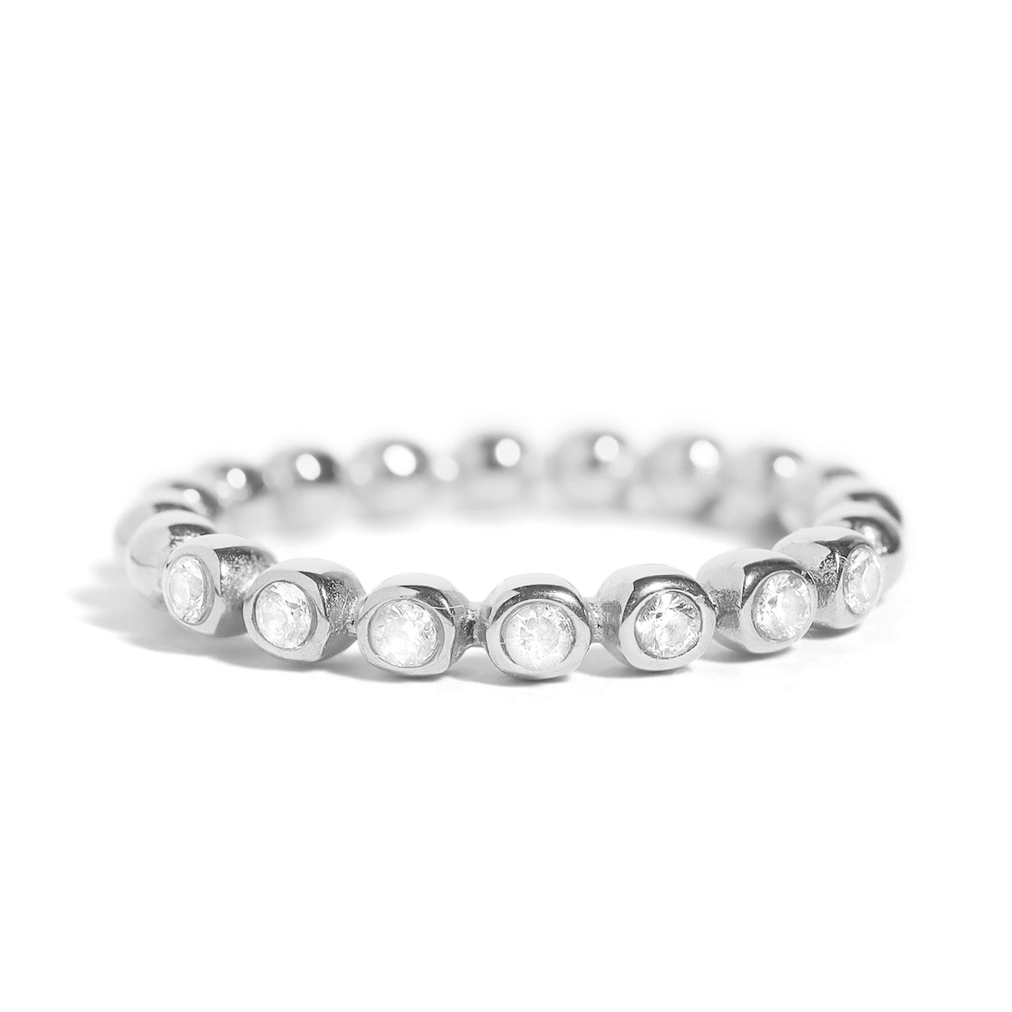 Stainless Steel Beaded CZ Stacking Ring / CSR0006