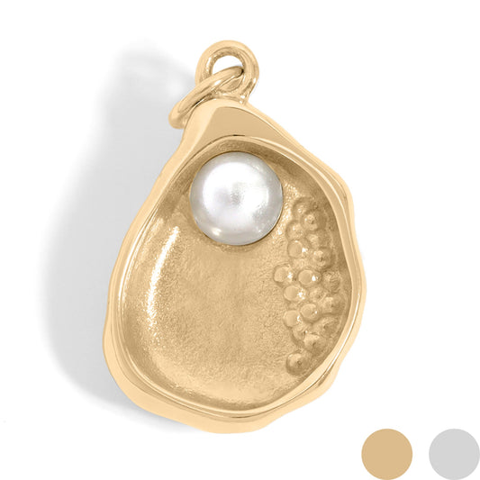 18K Gold PVD Stainless Steel Shell Charm with Pearl / PDL0191