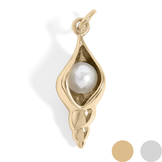 18K Gold PVD Stainless Steel Conch Shell with Pearl Charm / PDL0193