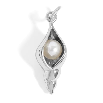 18K Gold PVD Stainless Steel Conch Shell with Pearl Charm / PDL0193