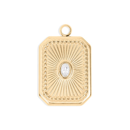 18K Gold PVD Stainless Steel Rectangle Sunburst Crystal Charm / PDL0128