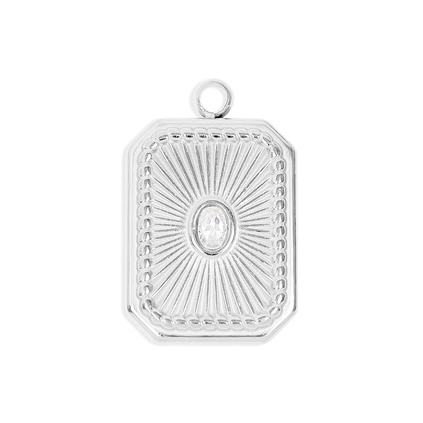 18K Gold PVD Stainless Steel Rectangle Sunburst Crystal Charm / PDL0128