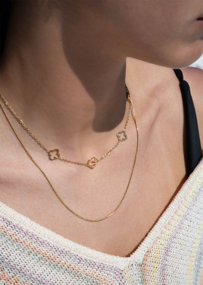 18K Gold PVD Stainless Steel Layered Clover Charm Necklace / CHN0020