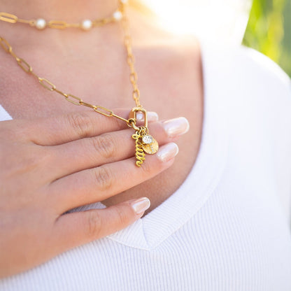 18K Gold PVD Stainless Steel Carabiner Faith Charm Paperclip Necklace / CHN0049