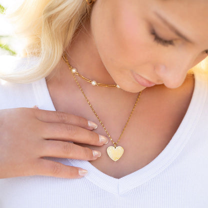 18K Gold PVD Stainless Steel Pearl Station Paperclip Chain Necklace / CHN0082