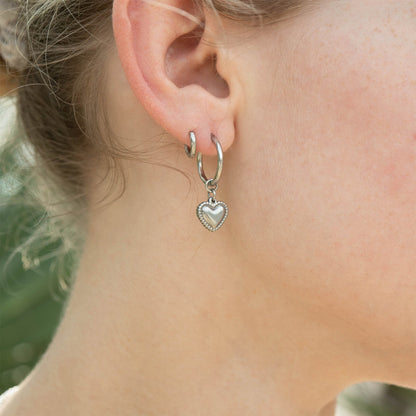 18K Gold PVD Stainless Steel Heart Pendant Hoop Earrings / ERJ0042