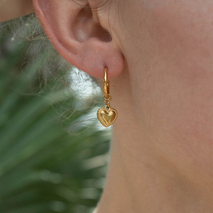 18K Gold PVD Stainless Steel Heart Pendant Hoop Earrings / ERJ0042