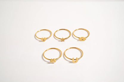 18K Gold PVD Stainless Steel Four Leaf Clover Symbol Ring / ZRJ0002