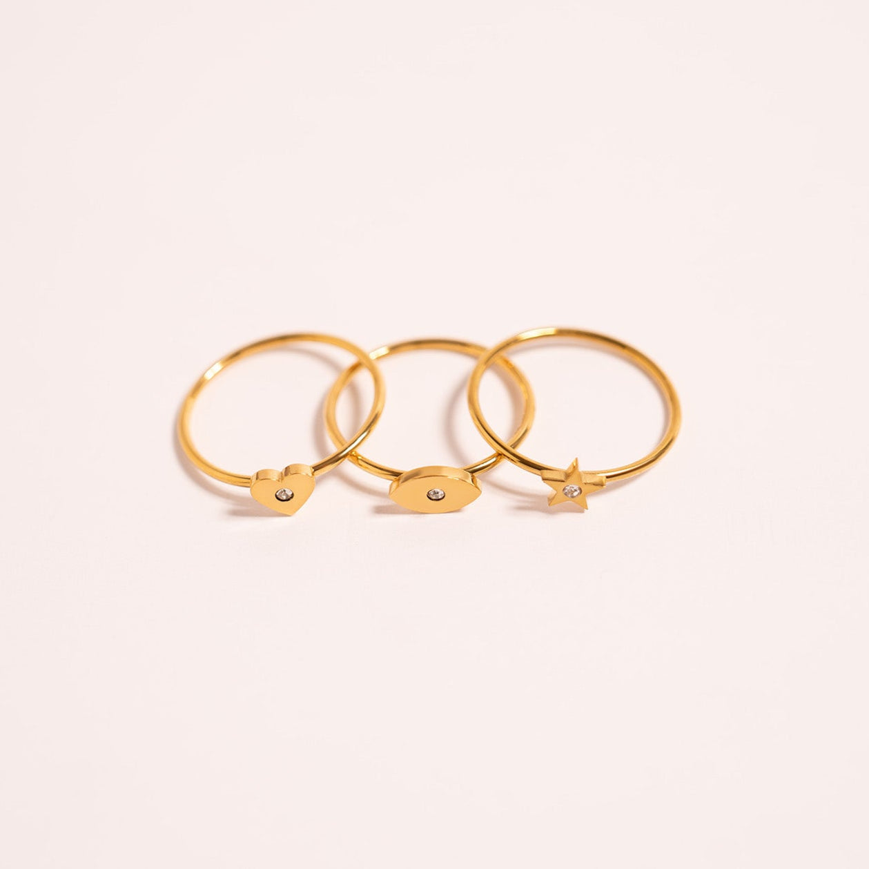 18K Gold PVD Stainless Steel CZ Stone Heart Symbol Ring / ZRJ0005