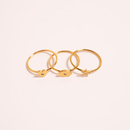 18K Gold PVD Stainless Steel CZ Stone Heart Symbol Ring / ZRJ0005