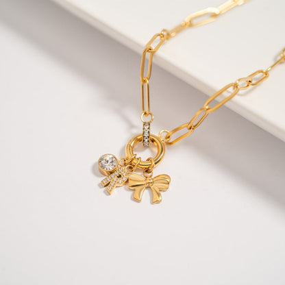 18K Gold PVD Paperclip CZ Carabiner Charm Holder Necklace / CHN0077