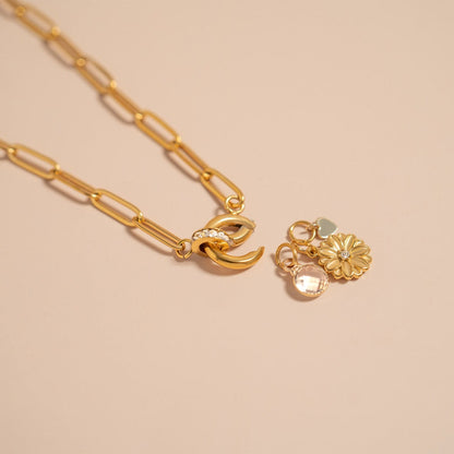 18K Gold PVD Paperclip CZ Carabiner Charm Holder Necklace / CHN0077