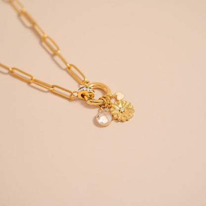 18K Gold PVD Paperclip CZ Carabiner Charm Holder Necklace / CHN0077