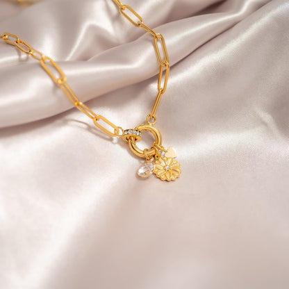 18K Gold PVD Paperclip CZ Carabiner Charm Holder Necklace / CHN0077