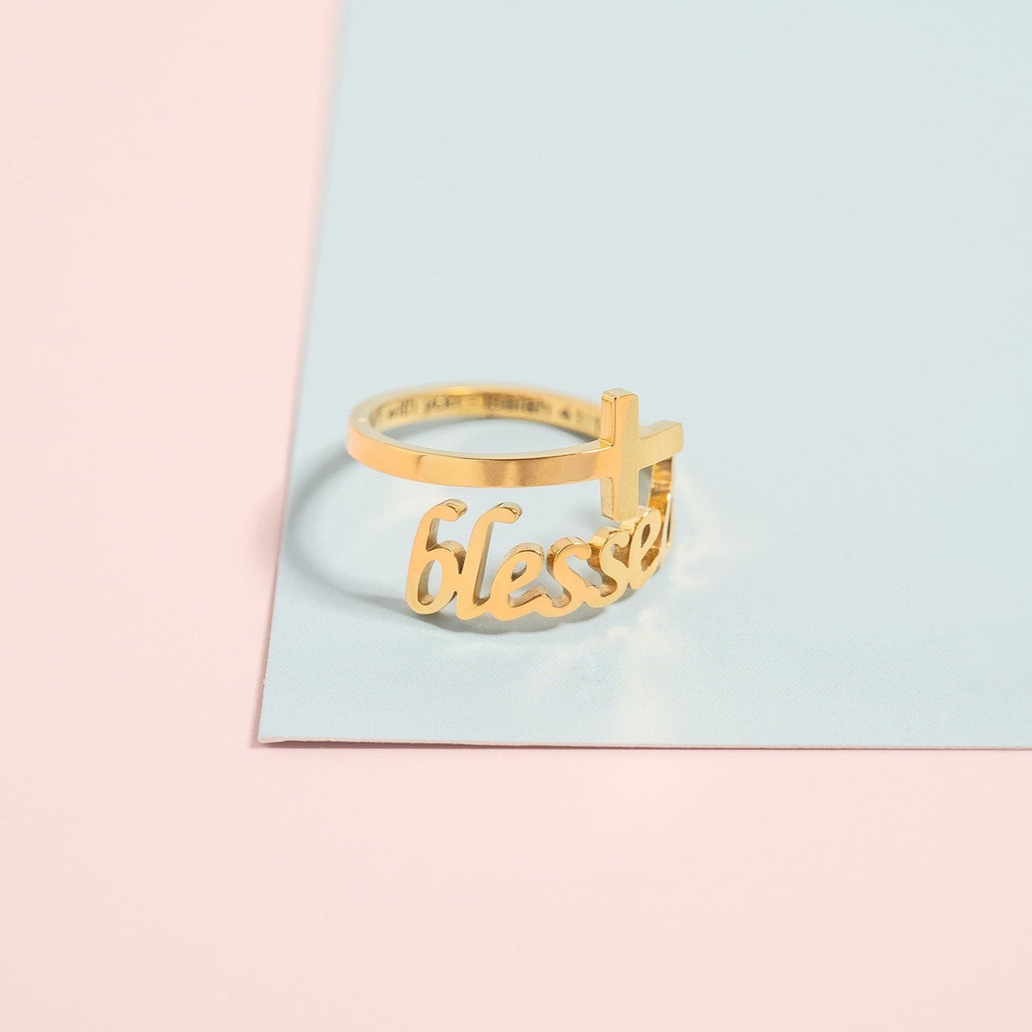 18K Gold PVD Stainless Steel Adjustable "Blessed" Ring / KSS0007