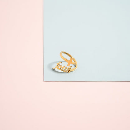 18K Gold PVD Stainless Steel Adjustable "Faith" Ring / KSS0008